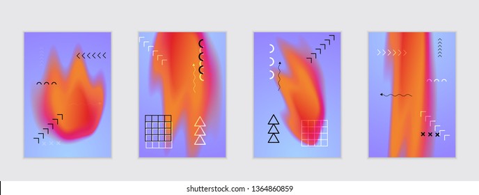 Abstract cover template with black geometric shapes. Poster with gradient neon colored  curved glow fluid shape. Liquid bright colors.