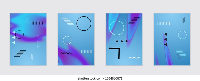 Abstract cover template with black geometric shapes. Poster with gradient neon colored  curved glow fluid shape. Liquid bright colors.