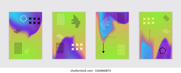 Abstract cover template with black geometric shapes. Poster with gradient neon colored  curved glow fluid shape. Liquid bright colors.