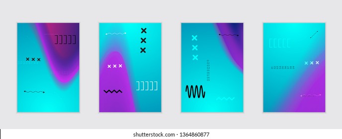 Abstract cover template with black geometric shapes. Poster with gradient neon colored  curved glow fluid shape. Liquid bright colors. - Shutterstock ID 1364860877