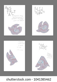 Abstract cover template with marble design elements. Poster with geometric shapes and multicolored striped random overlapping shapes creating marble effect.