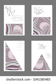 Abstract cover template with marble design elements. Poster with geometric shapes and multicolored striped random overlapping shapes creating marble effect.