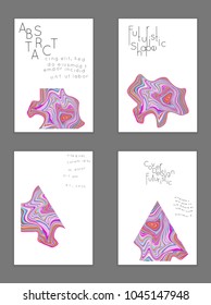 Abstract cover template with marble design elements. Poster with geometric shapes and multicolored striped random overlapping shapes creating marble effect.