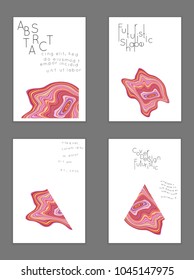 Abstract cover template with marble design elements. Poster with geometric shapes and multicolored striped random overlapping shapes creating marble effect.