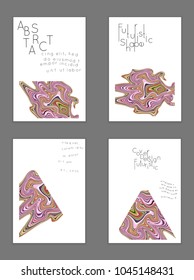 Abstract cover template with marble design elements. Poster with geometric shapes and multicolored striped random overlapping shapes creating marble effect.