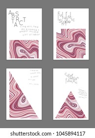 Abstract cover template with marble design elements. Poster with geometric shapes and multicolored striped random overlapping shapes creating marble effect.