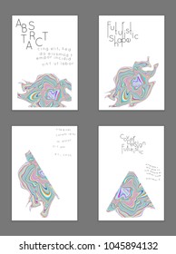 Abstract cover template with marble design elements. Poster with geometric shapes and multicolored striped random overlapping shapes creating marble effect.