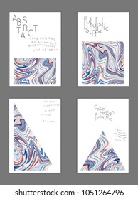 Abstract cover template with marble design elements. Poster with geometric shapes and multicolored striped random overlapping shapes creating marble effect.