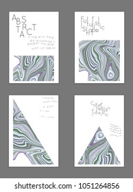 Abstract cover template with marble design elements. Poster with geometric shapes and multicolored striped random overlapping shapes creating marble effect.