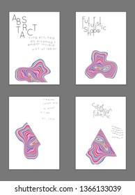 Abstract cover template with marble design elements. Poster with geometric shapes and multicolored striped random overlapping shapes creating marble effect.