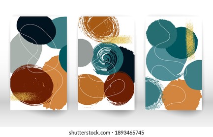 Plantilla de portada abstracta. Conjunto de formas y líneas geométricas. Diseño del folleto de textura de pintura acuarela. Formas minimalistas pintadas a mano y partículas de oro.