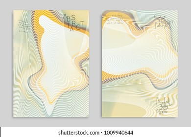 Abstract cover template with stripes on colorful blurred background. Poster with gradient colored  fluid shapes. Bright liquid striped futuristic banner with marble texture over glow color.
