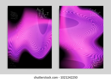 Abstract cover template with stripes on colorful blurred background. Poster with gradient colored  fluid shapes. Bright liquid striped futuristic banner with marble texture over glow color.