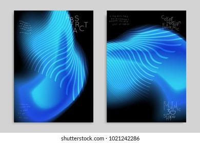Abstract cover template with stripes on colorful blurred background. Poster with gradient colored  fluid shapes. Bright liquid striped futuristic banner with marble texture over glow color.