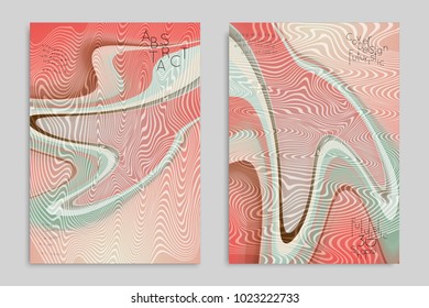 Abstract cover template with stripes on colorful blurred background. Poster with gradient colored  fluid shapes. Bright liquid striped futuristic banner with marble texture over glow color.