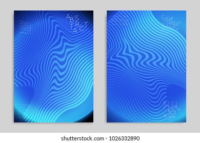 Abstract cover template with stripes on colorful blurred background. Poster with gradient colored  fluid shapes. Bright liquid striped futuristic banner with marble texture over glow color.
