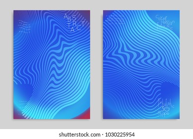 Abstract cover template with stripes on colorful blurred background. Poster with gradient colored  fluid shapes. Bright liquid striped futuristic banner with marble texture over glow color.