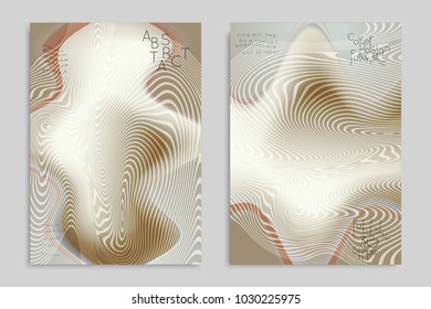 Abstract cover template with stripes on colorful blurred background. Poster with gradient colored  fluid shapes. Bright liquid striped futuristic banner with marble texture over glow color.
