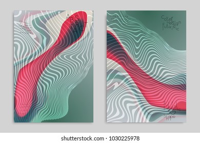 Abstract cover template with stripes on colorful blurred background. Poster with gradient colored  fluid shapes. Bright liquid striped futuristic banner with marble texture over glow color.