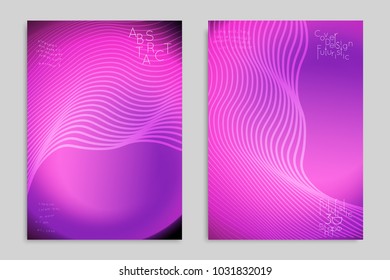 Abstract cover template with stripes on colorful blurred background. Poster with gradient colored  fluid shapes. Bright liquid striped futuristic banner with marble texture over glow color.