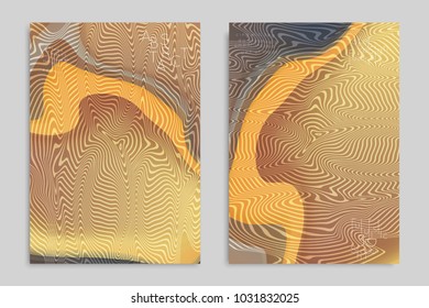 Abstract cover template with stripes on colorful blurred background. Poster with gradient colored  fluid shapes. Bright liquid striped futuristic banner with marble texture over glow color.