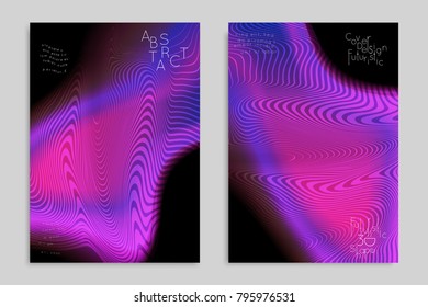 Abstract cover template with stripes on colorful blurred background. Poster with gradient colored  fluid shapes. Bright liquid striped futuristic banner with marble texture over glow color.