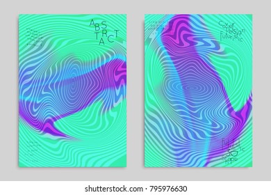 Abstract cover template with stripes on colorful blurred background. Poster with gradient colored  fluid shapes. Bright liquid striped futuristic banner with marble texture over glow color.