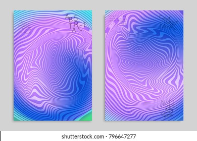 Abstract cover template with stripes on colorful blurred background. Poster with gradient colored  fluid shapes. Bright liquid striped futuristic banner with marble texture over glow color.