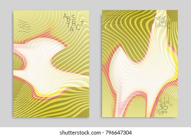 Abstract cover template with stripes on colorful blurred background. Poster with gradient colored  fluid shapes. Bright liquid striped futuristic banner with marble texture over glow color.