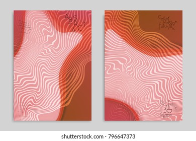 Abstract cover template with stripes on colorful blurred background. Poster with gradient colored  fluid shapes. Bright liquid striped futuristic banner with marble texture over glow color.