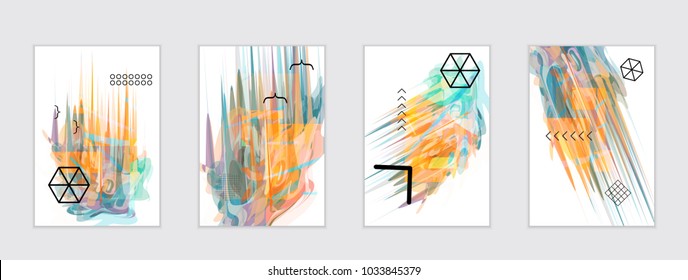 Abstract cover template with watercolor design elements. Poster with geometric shapes and multicolored transparent random overlapping shapes creating vector watercolor effect.
