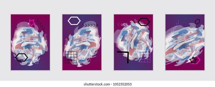Abstract cover template with watercolor design elements. Poster with geometric shapes and multicolored transparent random overlapping shapes creating vector watercolor effect.