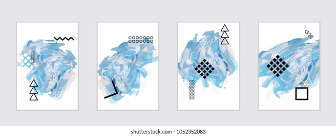 Abstract cover template with watercolor design elements. Poster with geometric shapes and multicolored transparent random overlapping shapes creating vector watercolor effect.