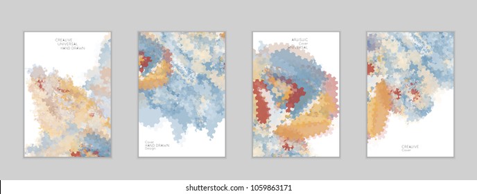 Abstract cover template with watercolor design elements. Poster with geometric shapes and multicolored transparent random overlapping shapes creating vector watercolor effect.