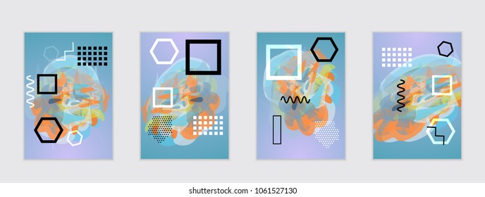 Abstract cover template with watercolor design elements. Poster with geometric shapes and multicolored transparent random overlapping shapes creating vector watercolor effect.