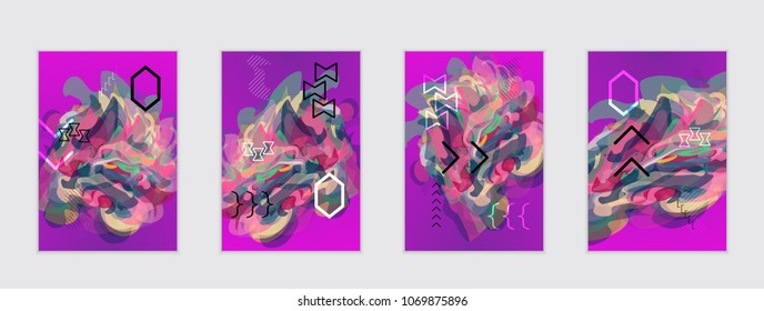 Abstract cover template with watercolor design elements. Poster with geometric shapes and multicolored transparent random overlapping shapes creating vector watercolor effect.