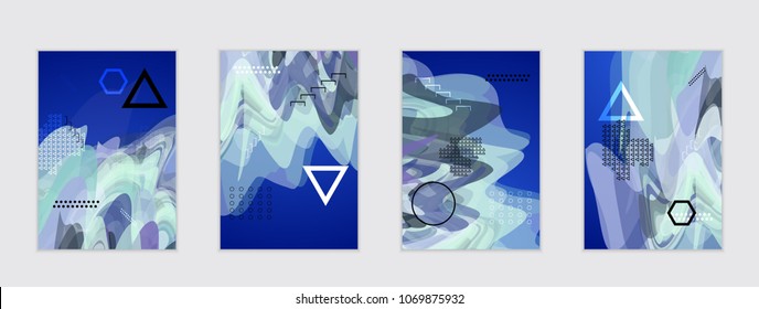 Abstract cover template with watercolor design elements. Poster with geometric shapes and multicolored transparent random overlapping shapes creating vector watercolor effect.