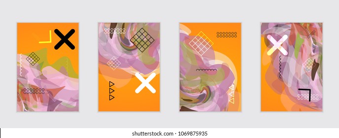 Abstract cover template with watercolor design elements. Poster with geometric shapes and multicolored transparent random overlapping shapes creating vector watercolor effect.