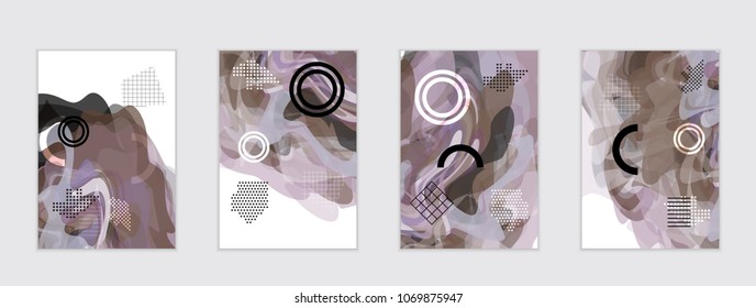 Abstract cover template with watercolor design elements. Poster with geometric shapes and multicolored transparent random overlapping shapes creating vector watercolor effect.