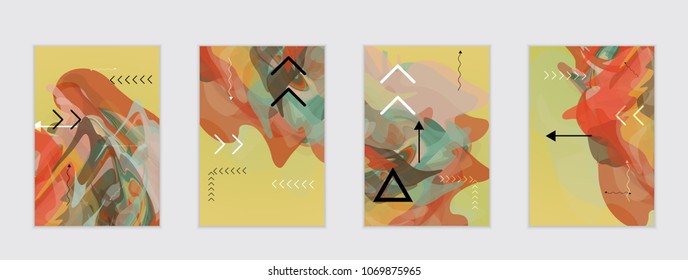 Abstract cover template with watercolor design elements. Poster with geometric shapes and multicolored transparent random overlapping shapes creating vector watercolor effect.