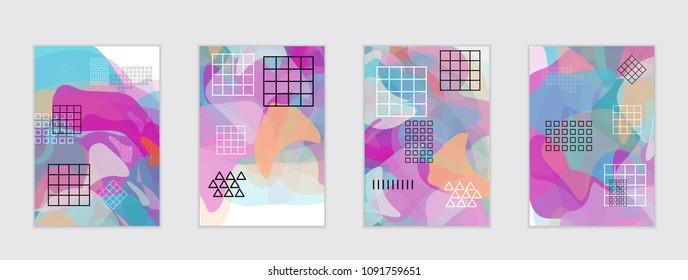 Abstract cover template with watercolor design elements. Poster with geometric shapes and multicolored transparent random overlapping shapes creating vector watercolor effect.