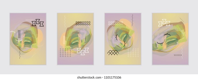 Abstract cover template with watercolor design elements. Poster with geometric shapes and multicolored transparent random overlapping shapes creating vector watercolor effect.