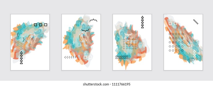 Abstract cover template with watercolor design elements. Poster with geometric shapes and multicolored transparent random overlapping shapes creating vector watercolor effect.