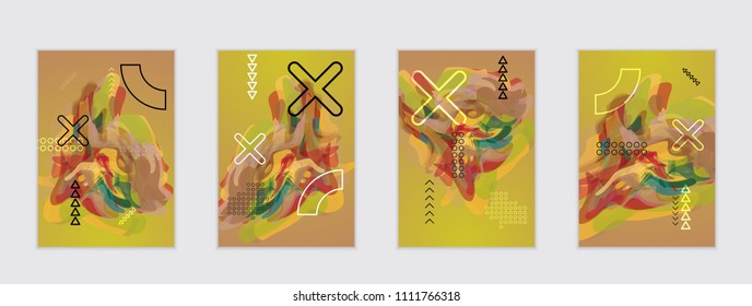 Abstract cover template with watercolor design elements. Poster with geometric shapes and multicolored transparent random overlapping shapes creating vector watercolor effect.