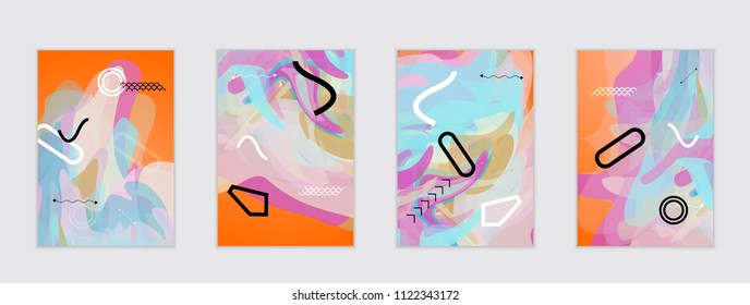 Abstract cover template with watercolor design elements. Poster with geometric shapes and multicolored transparent random overlapping shapes creating vector watercolor effect.