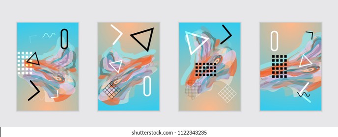 Abstract cover template with watercolor design elements. Poster with geometric shapes and multicolored transparent random overlapping shapes creating vector watercolor effect.