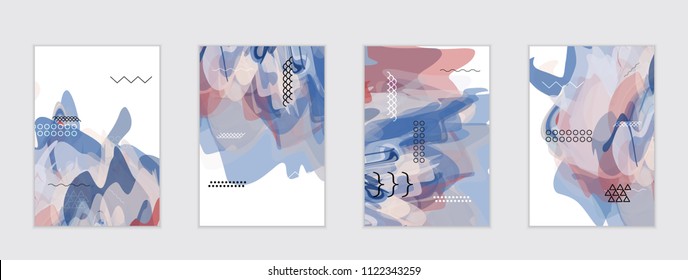 Abstract cover template with watercolor design elements. Poster with geometric shapes and multicolored transparent random overlapping shapes creating vector watercolor effect.
