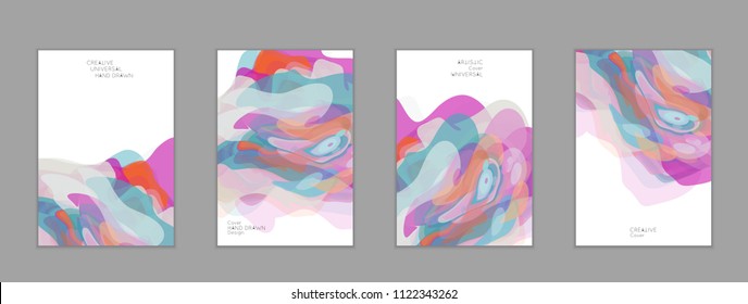 Abstract cover template with watercolor design elements. Poster with geometric shapes and multicolored transparent random overlapping shapes creating vector watercolor effect.