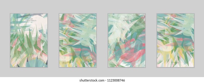 Abstract cover template with watercolor design elements. Poster with geometric shapes and multicolored transparent random overlapping shapes creating vector watercolor effect.