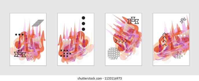Abstract cover template with watercolor design elements. Poster with geometric shapes and multicolored transparent random overlapping shapes creating vector watercolor effect.